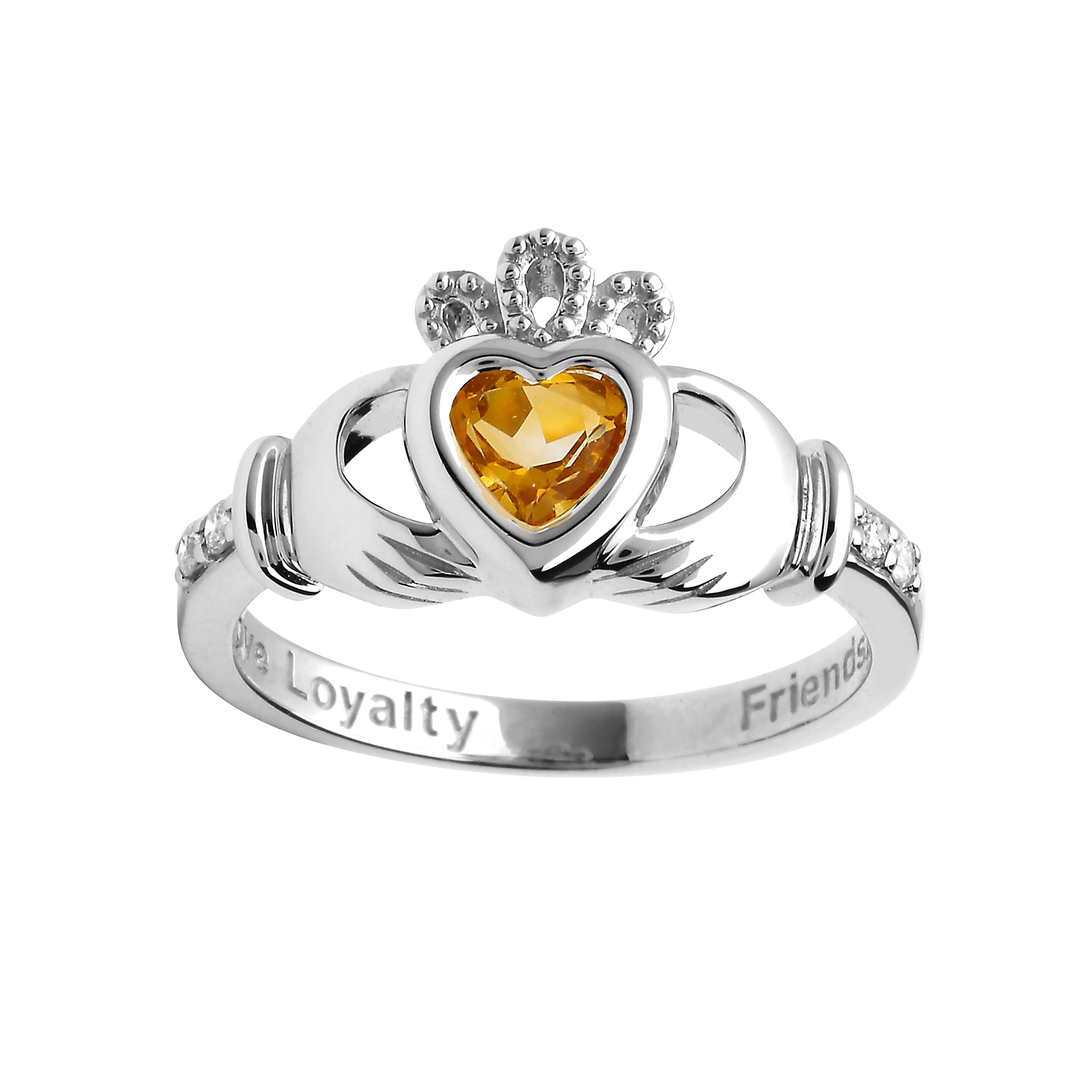 Shanore 14k White Gold November Birthstone Claddagh Ring