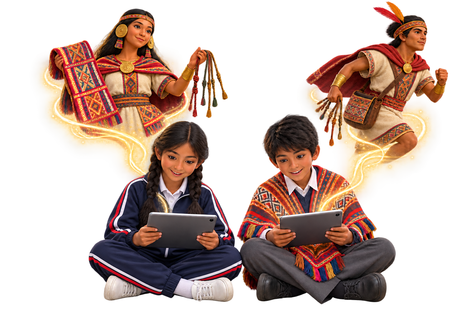 Dos estudiantes andinos leyendo en tablets