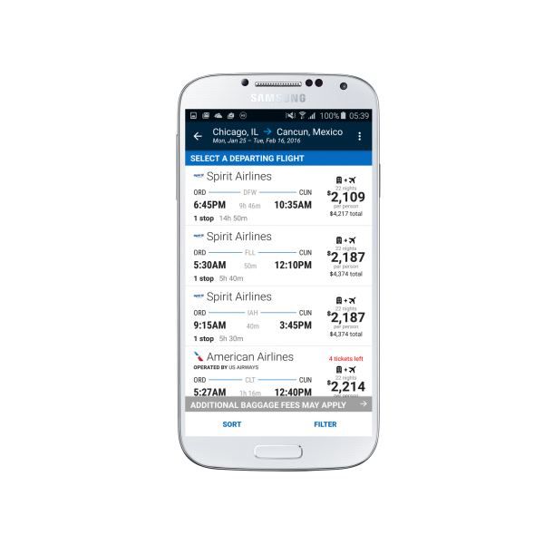 Android flight results