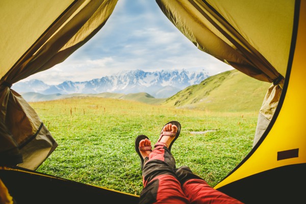 looking at campground from tent