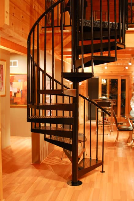 Log cabin steel spiral stair