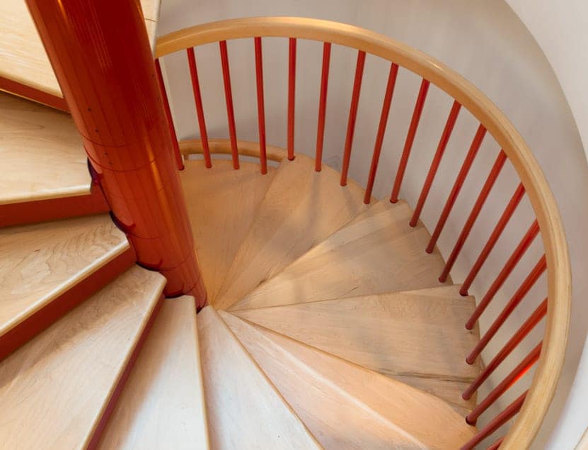 powder coat steel stair with wood treads