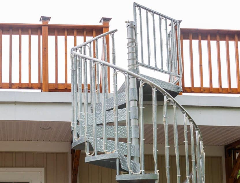 galvanized spiral stair to rooftop deck