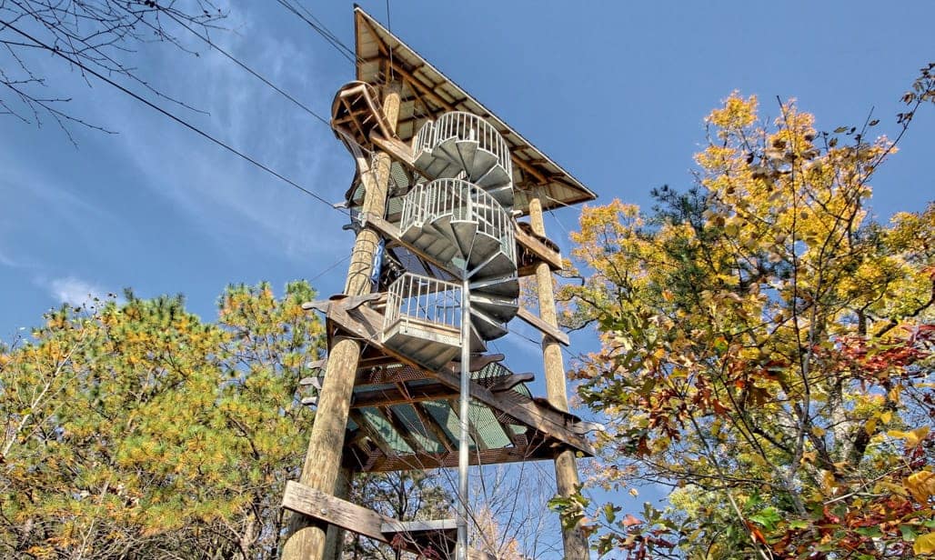 nantahala zip line spiral staircase