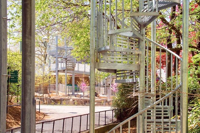 galvanized spiral stair with open grate steps