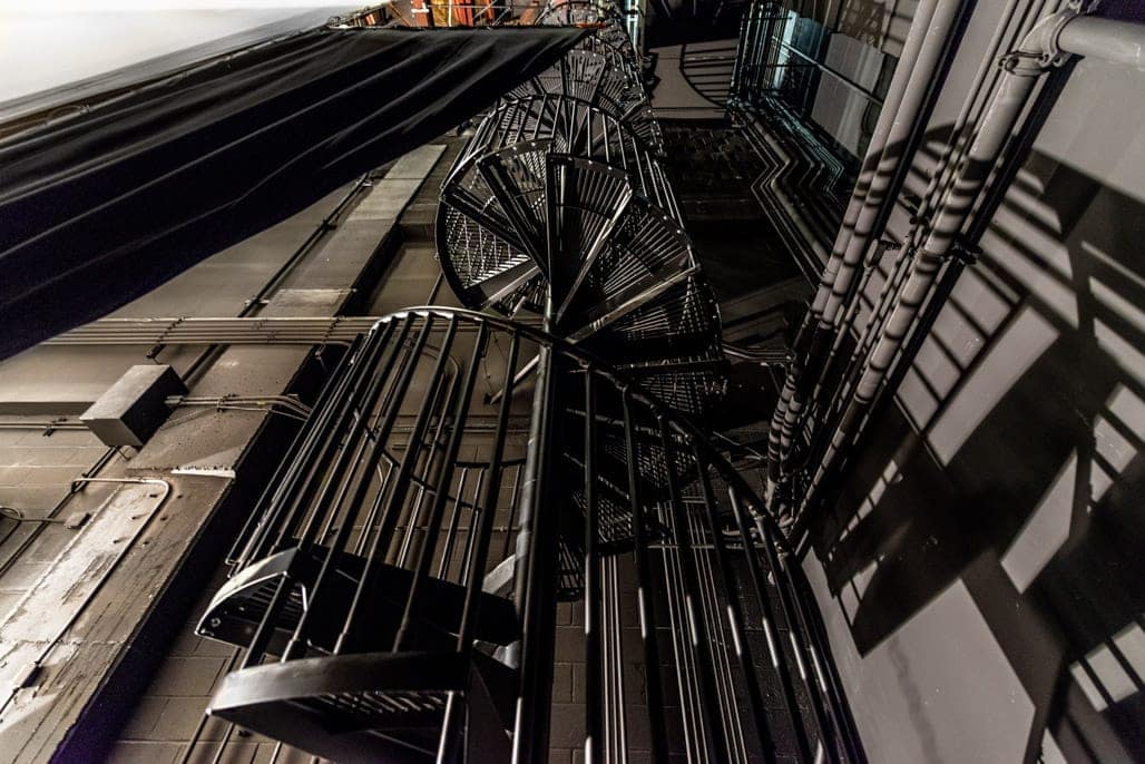 industrial backstage spiral staircase