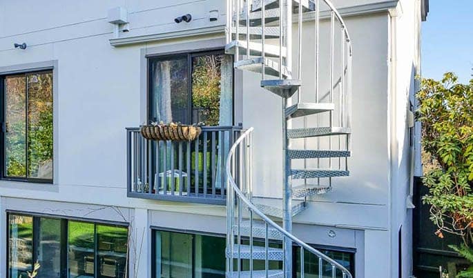space saving multi level deck spiral stair