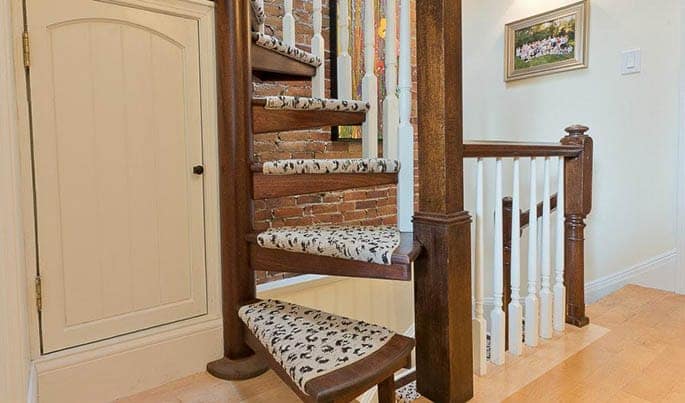 printed carpet on spiral staircase