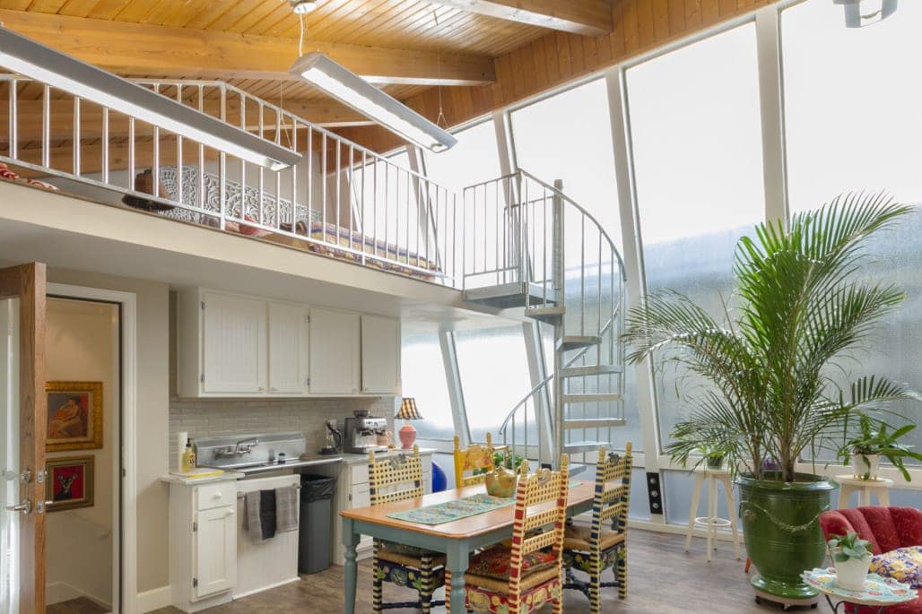 artist loft with spiral staircase