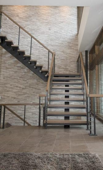 floating stair with wood accents