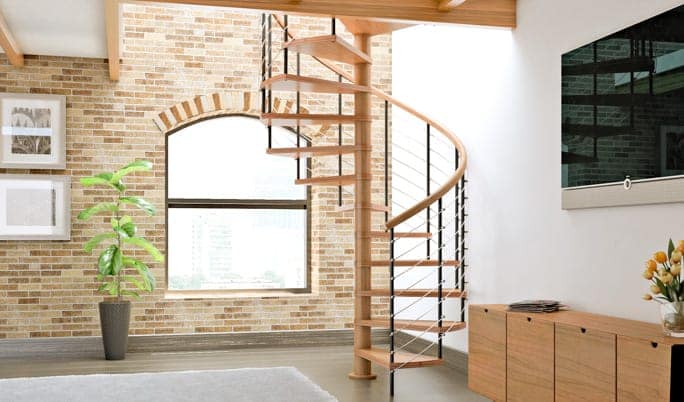 contemporary wood spiral staircase