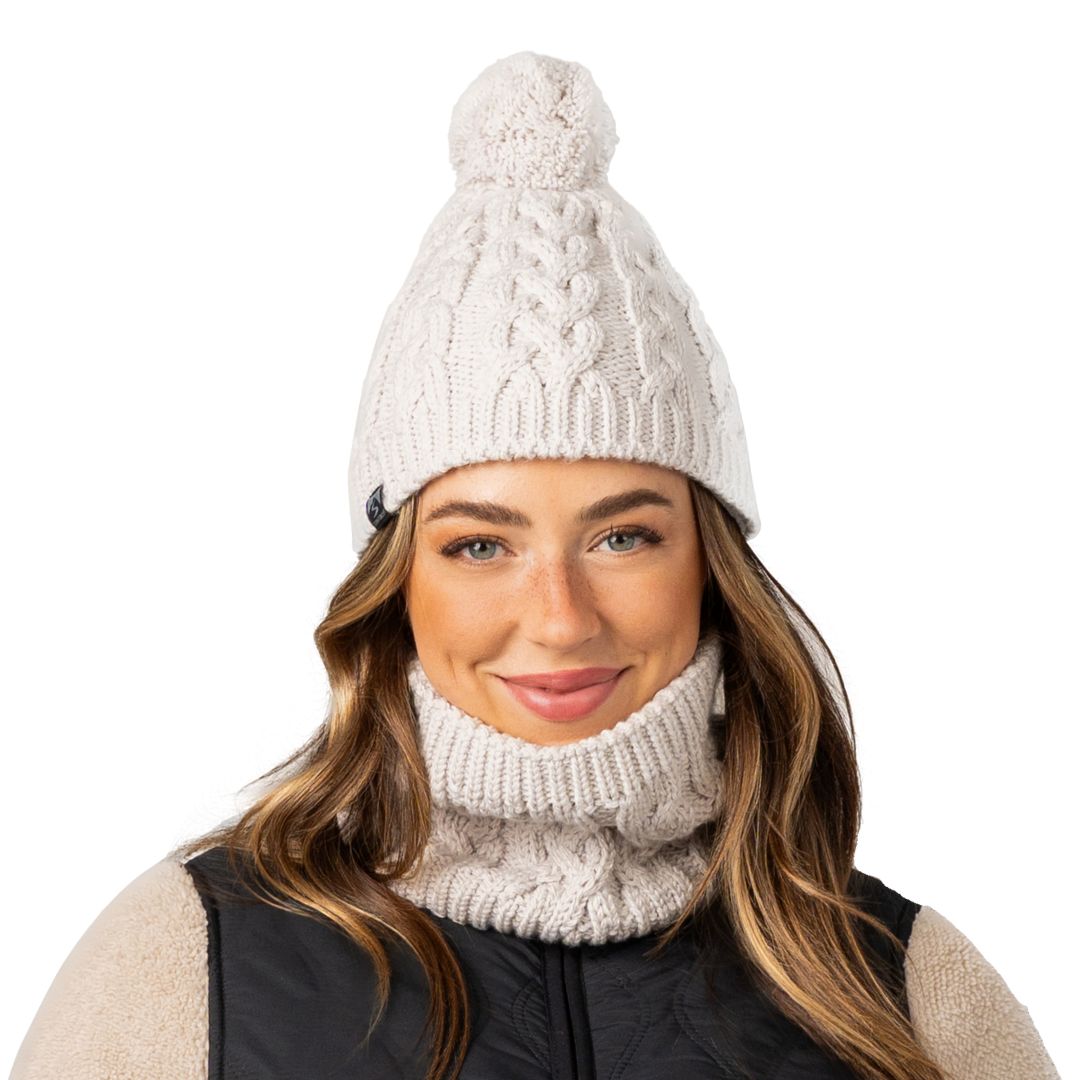 Storm Creek Women's Freeze Baby Fleece-Lined Cable Knit Pom Hat 2