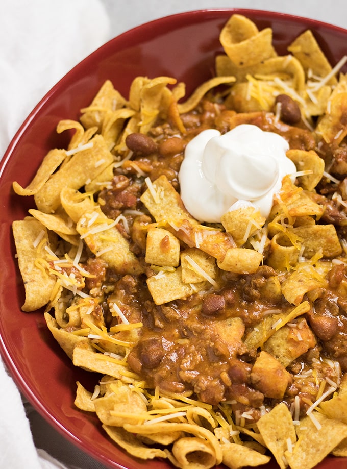 Crockpot Chili Frito Pie - The Salty Marshmallow