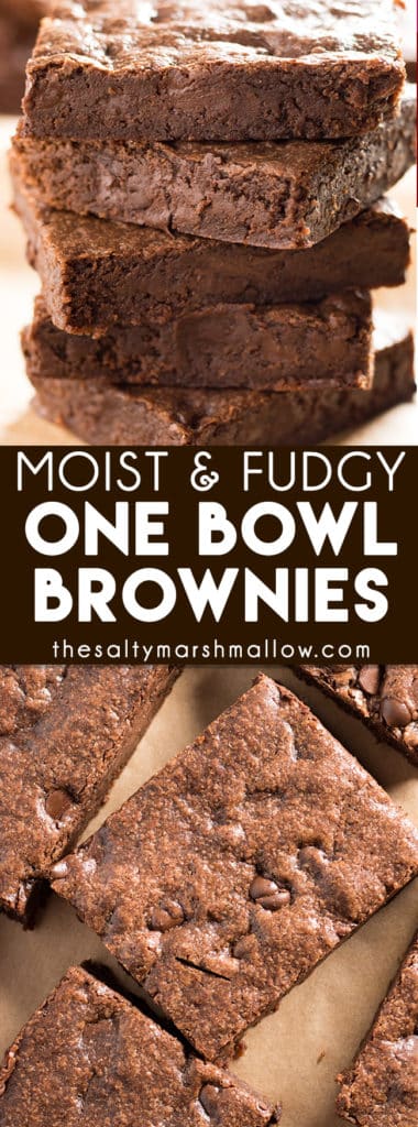One Bowl Brownies - This brownie recipe is super easy, made from scratch, for the best chewy and fudgy brownies! One bowl brownies with cocoa and chocolate chips!