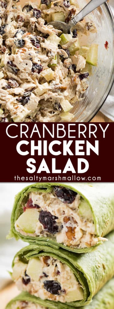 Cranberry Chicken Salad is an easy and healthy, light recipe for the perfect fall lunch or dinner! This chicken salad is a classic that's great served as a sandwich or a wrap. Make this very best chicken salad even easier with rotisserie chicken!