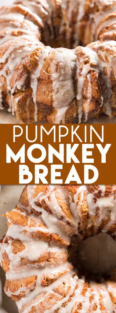 Pumpkin monkey bread is as easy to make as classic monkey bread! Using Pillsbury refrigerator biscuits, pumpkin, and cream cheese this pull apart bread comes together in a snap! The perfect fall breakfast, brunch, or dessert packed with tons of pumpkin pie flavor!