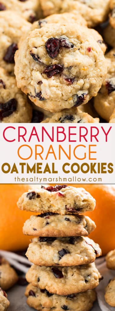 Cranberry Orange Oatmeal Cookies! Super soft and chewy oatmeal cookies that are thick and delicious. This oatmeal cookie recipe is perfect for fall and winter baking with cinnamon, orange, and cranberry. Super easy to make!