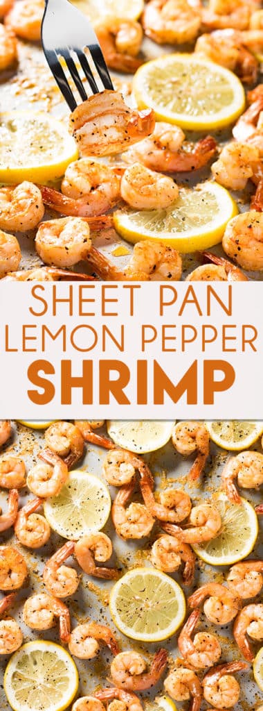 Sheet Pan Lemon Pepper Shrimp - This Lemon Pepper Shrimp is easy to make! Baked up in the oven using only one pan, it makes for a perfect healthy dinner or crowd pleasing appetizer!