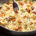 Bacon ranch pasta with garlic and parmesan cream sauce cooked in one pan