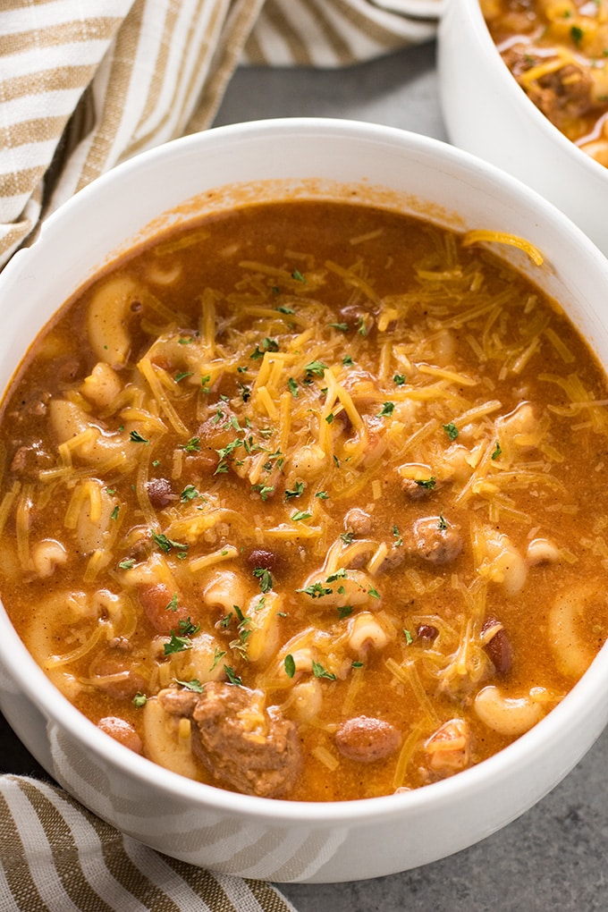 Crockpot Cheesy Chili Macaroni Soup  The Salty Marshmallow