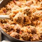 Meatballs and rice made in one skillet with a tomato sauce