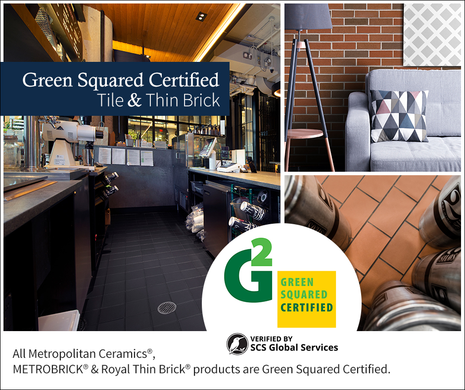 images of Ironrock quarry and thin brick products and Green Squared Certified logo
