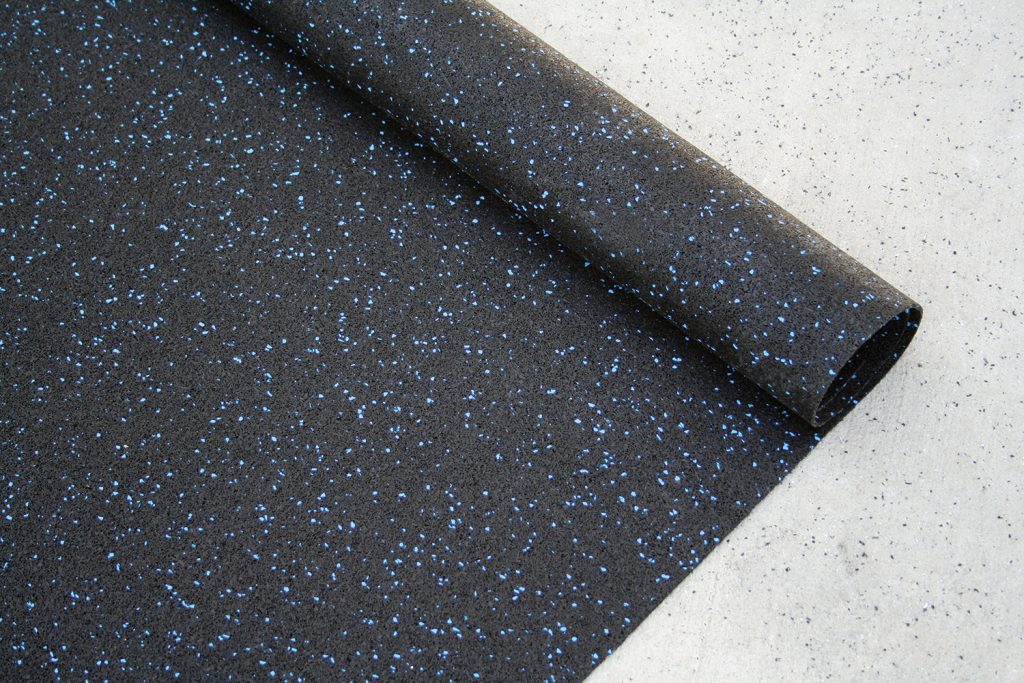 speckled black and blue acoustical crack isolation mat