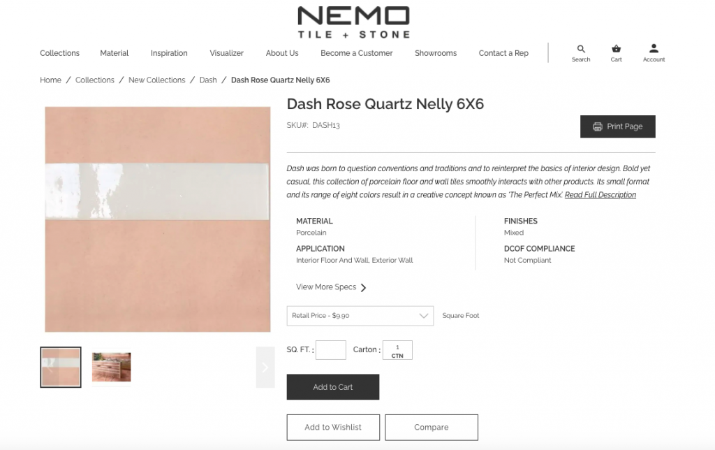 website screen shot of Nemo Tile