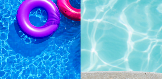 Top 20 Best Pool Lightroom Presets Best Pool Lightroom Presets, with four photos that have been edited by a mobile preset (pool with floats, sunglasses next to a pool, pool at a resort, and pool with yellow flowers nearby)