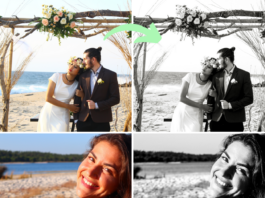 Top 65 Best Black and White Lightroom Presets Best Black and White Lightroom Presets for Mobile and Desktop - 2 examples of color photos (of a woman and of a bride and groom) edited with a mobile Lightroom preset