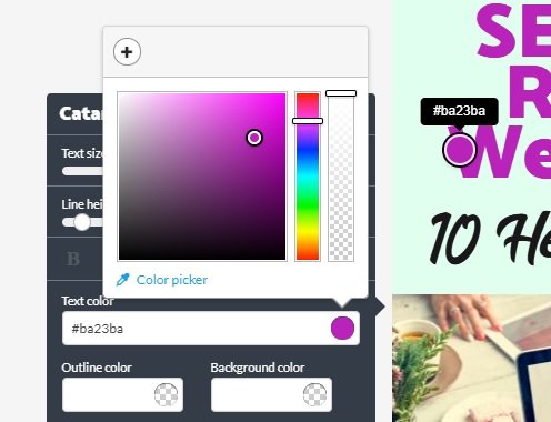 Using a color picker for text color in Stencil graphic design tool