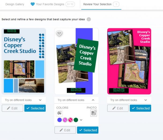 3 example pins for Disney's Copper Creek Studio in Tailwind Create Design Tool