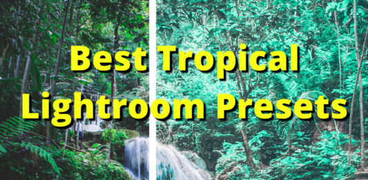 Top 75 Best Tropical Lightroom Presets Before and after examples of a photo of a waterfall edited with one of the best tropical mobile Lightroom presets