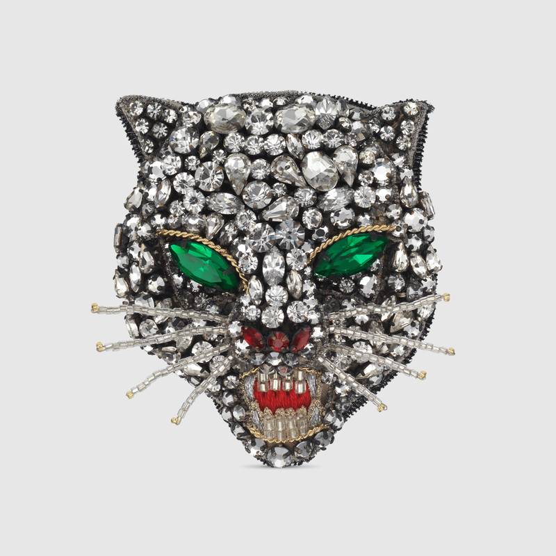 Gucci Crystal Cat Head Brooch
